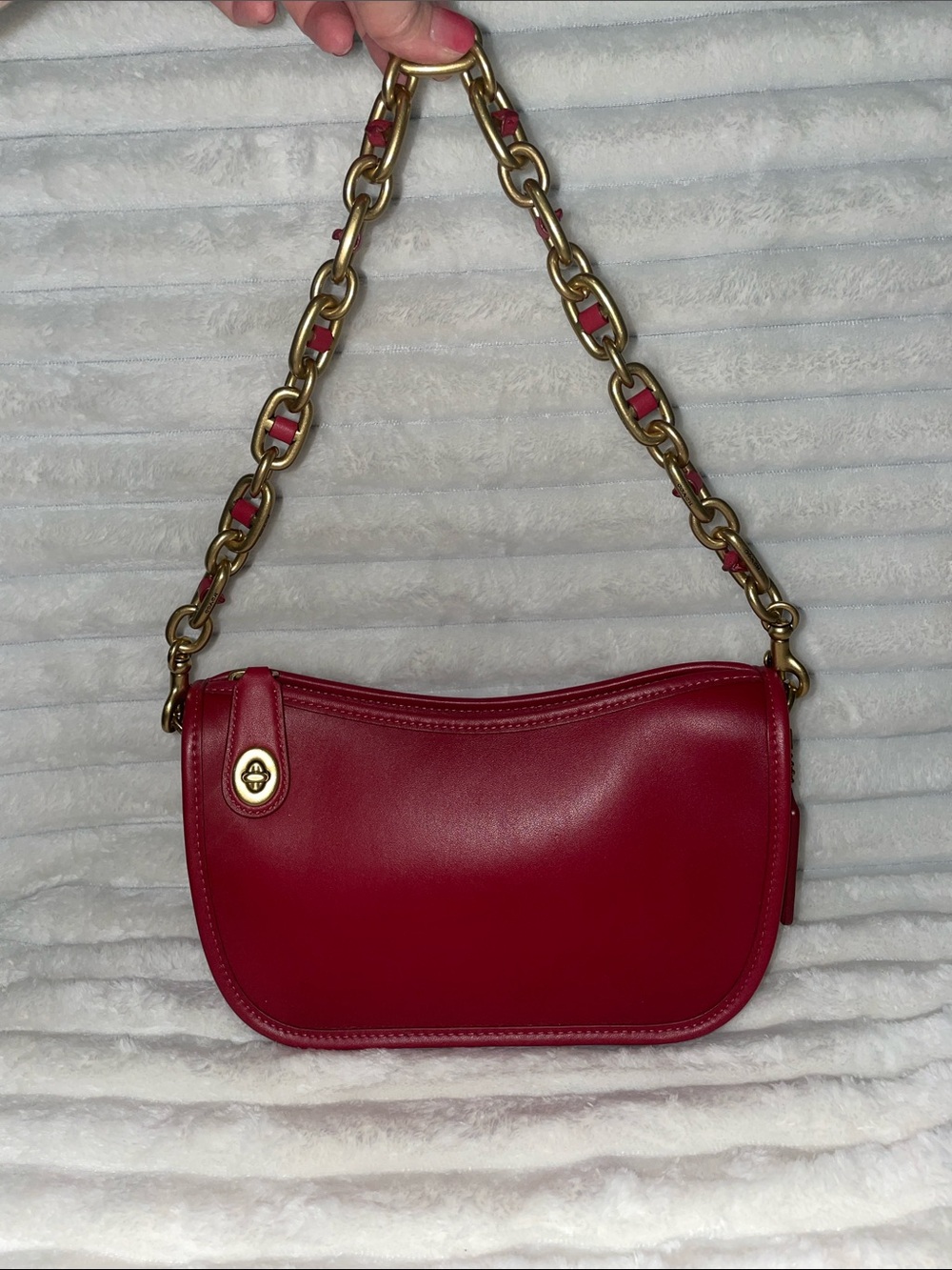 Coach red Swinger with Chain and leather mix shoulder strap
